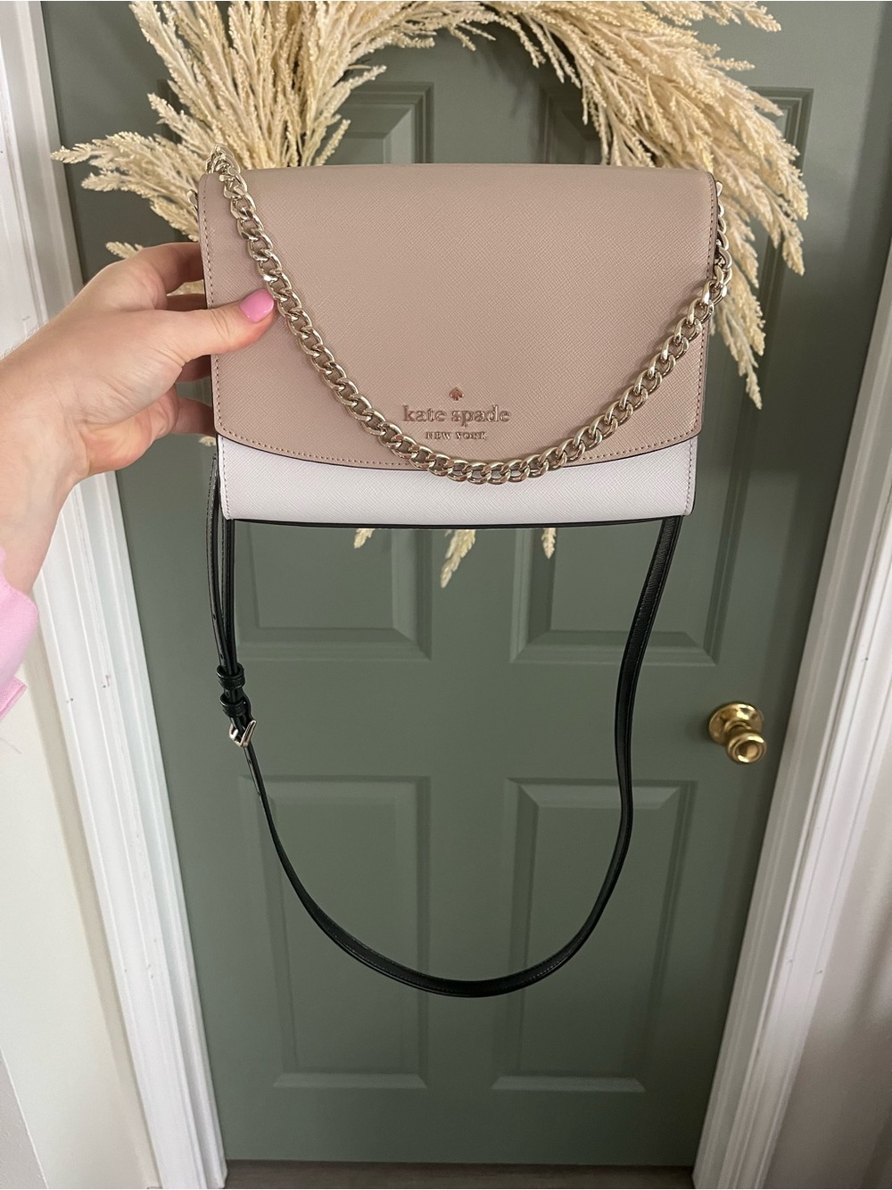 kate spade Blush Pink and White Chain-Accent Crossbody Bag